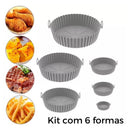 Kit 6 Peças/Conjunto Cesto de Silicone Forma Redonda Air Fryer e Forno